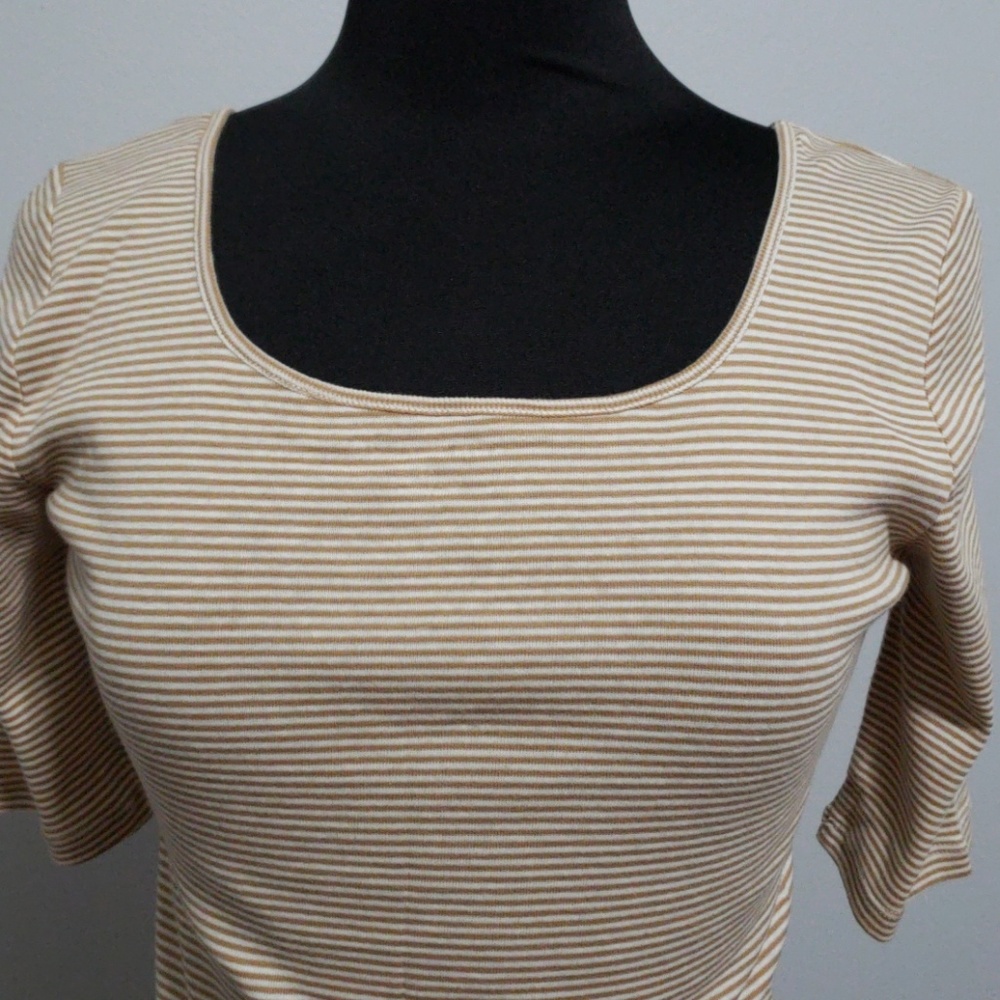 Like New Tan & White Striped Scoop Neck Tee - Picture 2 of 5
